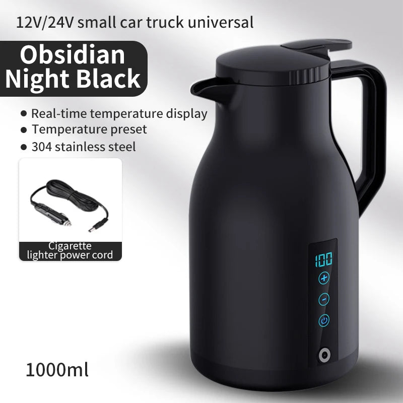 New digital display car electric kettle car 12v24v large truck boiling kettle large capacity insulation 1000ML
