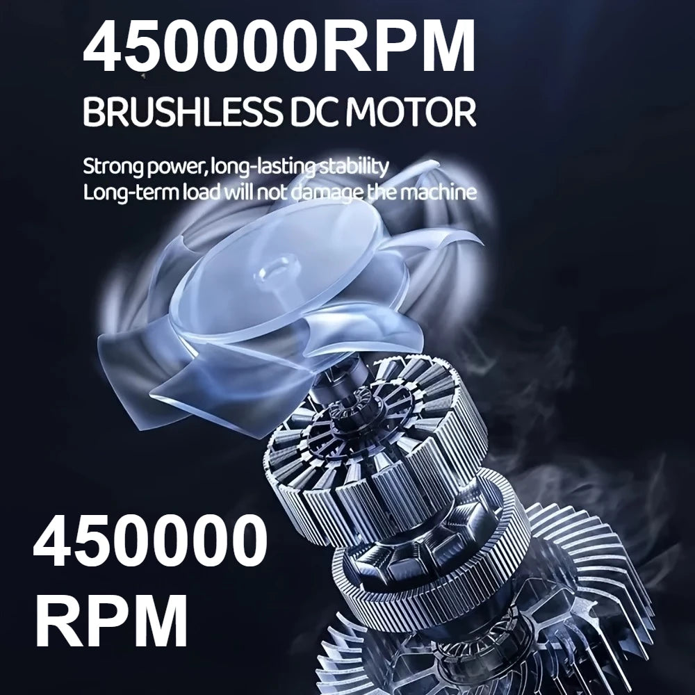 450,000RPM X6 Air Blower – Powerful Dust Vacuum Cleaner, Fast Charging, Brushless Fan for Car & Computer"