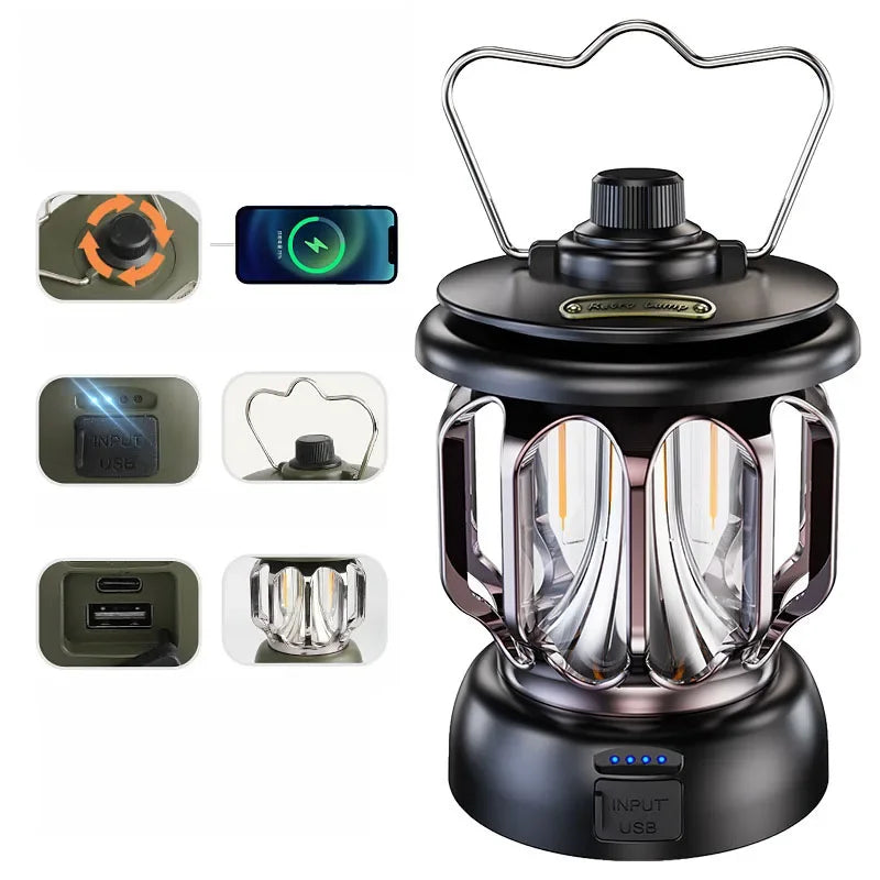 Outdoor Lantern Camping Tent Light Portable Retro Lighting Atmosphere Light LED Camping Light Adjustable Brightness