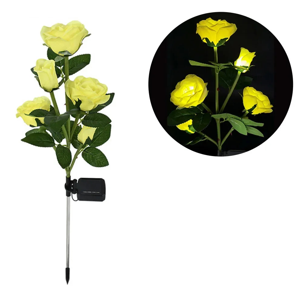 Solar Garden Lights Waterproof LED Outdoor Simulation Rose Flower Solar Light Pathway Lights for Yard Garden Backyard Decor 