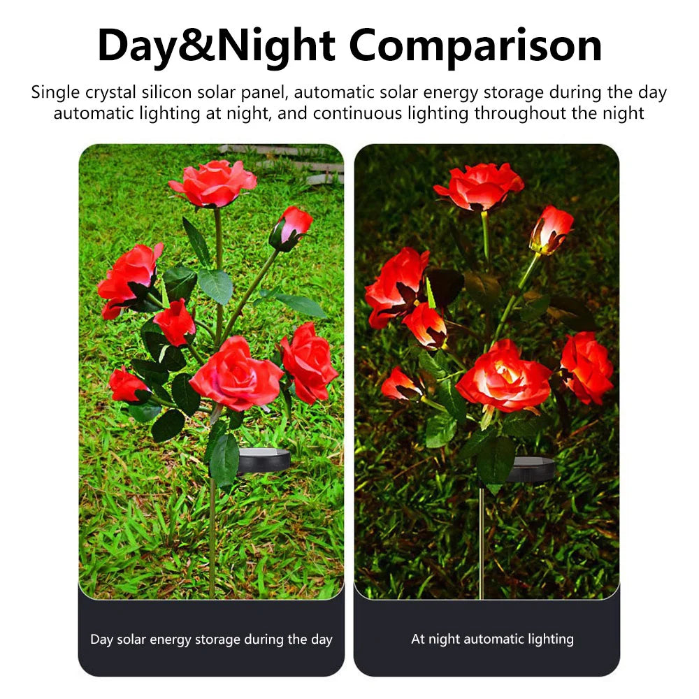 Solar Garden Lights Waterproof LED Outdoor Simulation Rose Flower Solar Light Pathway Lights for Yard Garden Backyard Decor 