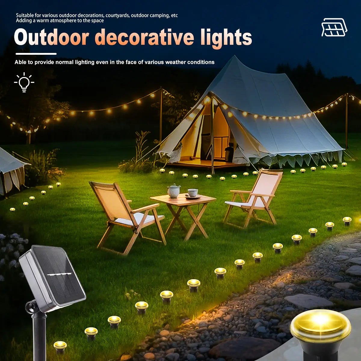 Solar Garden Lights 30LED Solar Lights Outdoor Waterproof Pilot Light String for Lawn Trails Camping Birthday Holiday Decorative