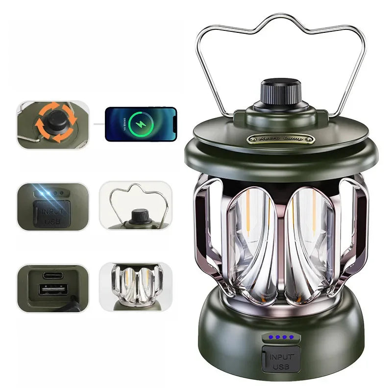 Outdoor Lantern Camping Tent Light Portable Retro Lighting Atmosphere Light LED Camping Light Adjustable Brightness