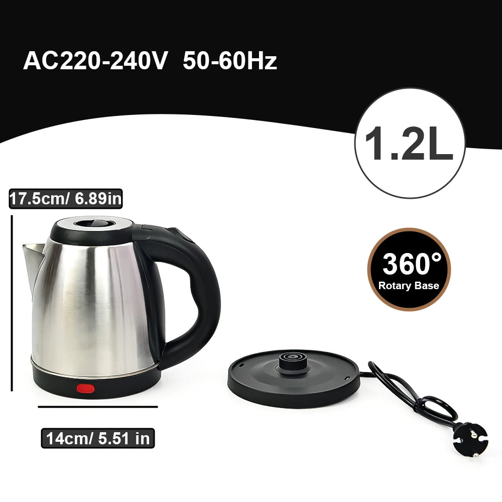 1.2L Electric Kettle AStainless Steel Auto Shut Off Anti-dry Burning Fast Heating Water Heater for Kitchen Daily Use