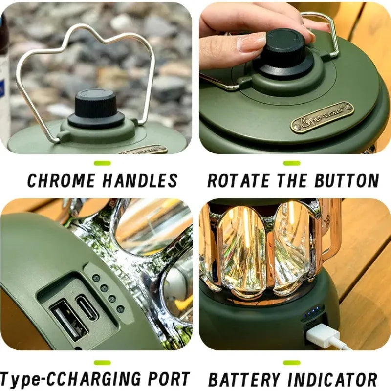 Outdoor Lantern Camping Tent Light Portable Retro Lighting Atmosphere Light LED Camping Light Adjustable Brightness