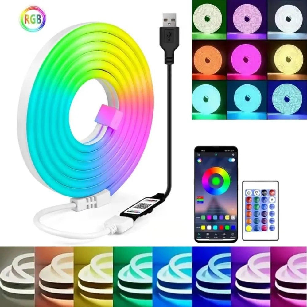 Smart Lights RGB Neon Strip 5V Power Waterproof Neon Strip Lights Remote Control App Control Flexible LED Strip Gaming Room