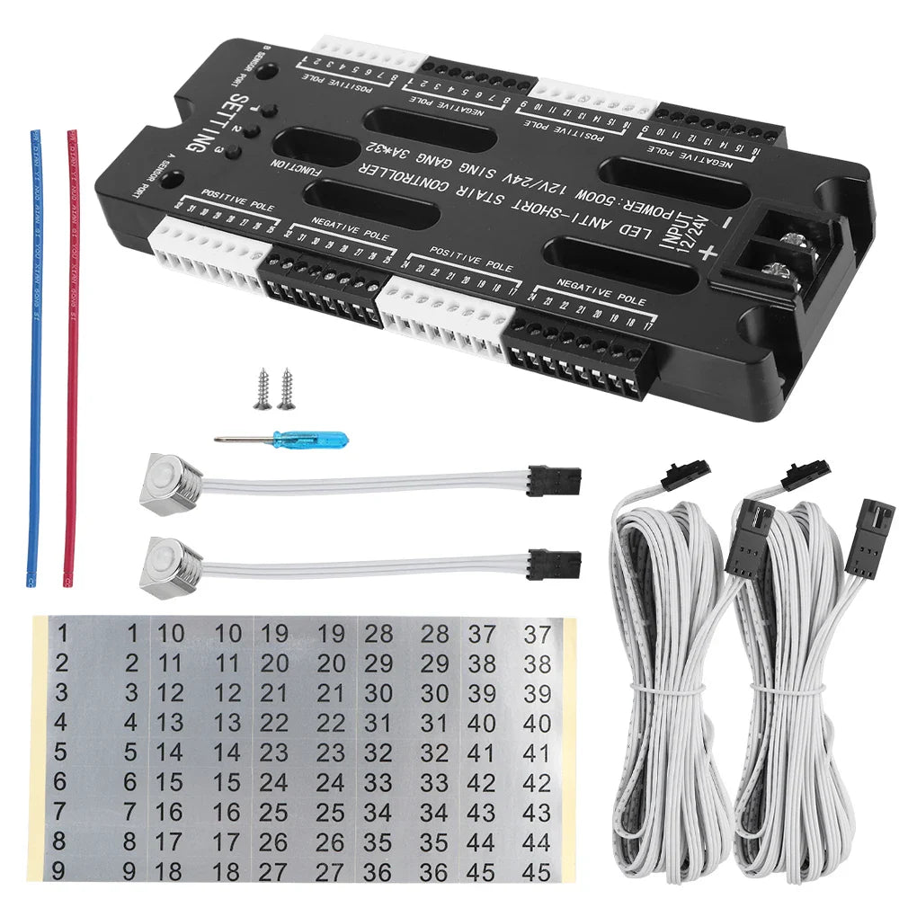 Stair Light Controller Kit 32 Channels LED Motion Sensor DC 12V 24V Adjustable Brightness For Stairs Flexible Strip