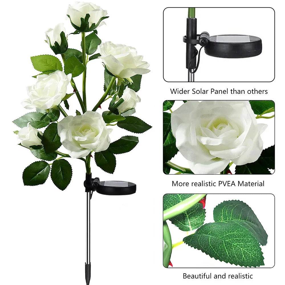 Solar Garden Lights Waterproof LED Outdoor Simulation Rose Flower Solar Light Pathway Lights for Yard Garden Backyard Decor 