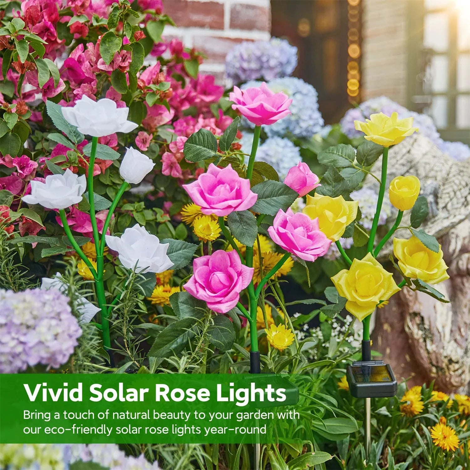 Solar Garden Lights Waterproof LED Outdoor Simulation Rose Flower Solar Light Pathway Lights for Yard Garden Backyard Decor 