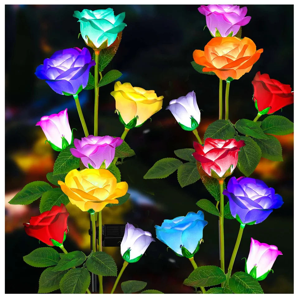 Solar Garden Lights Waterproof LED Outdoor Simulation Rose Flower Solar Light Pathway Lights for Yard Garden Backyard Decor 