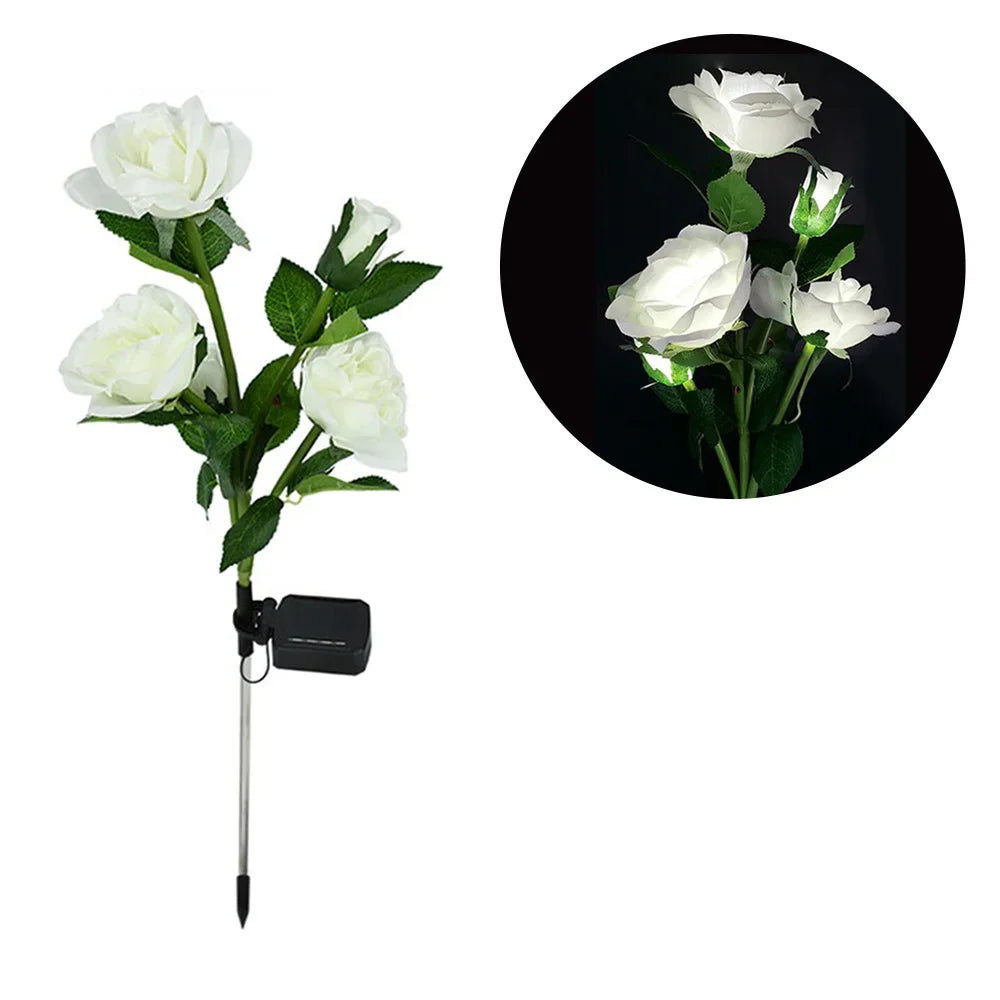 Solar Garden Lights Waterproof LED Outdoor Simulation Rose Flower Solar Light Pathway Lights for Yard Garden Backyard Decor 