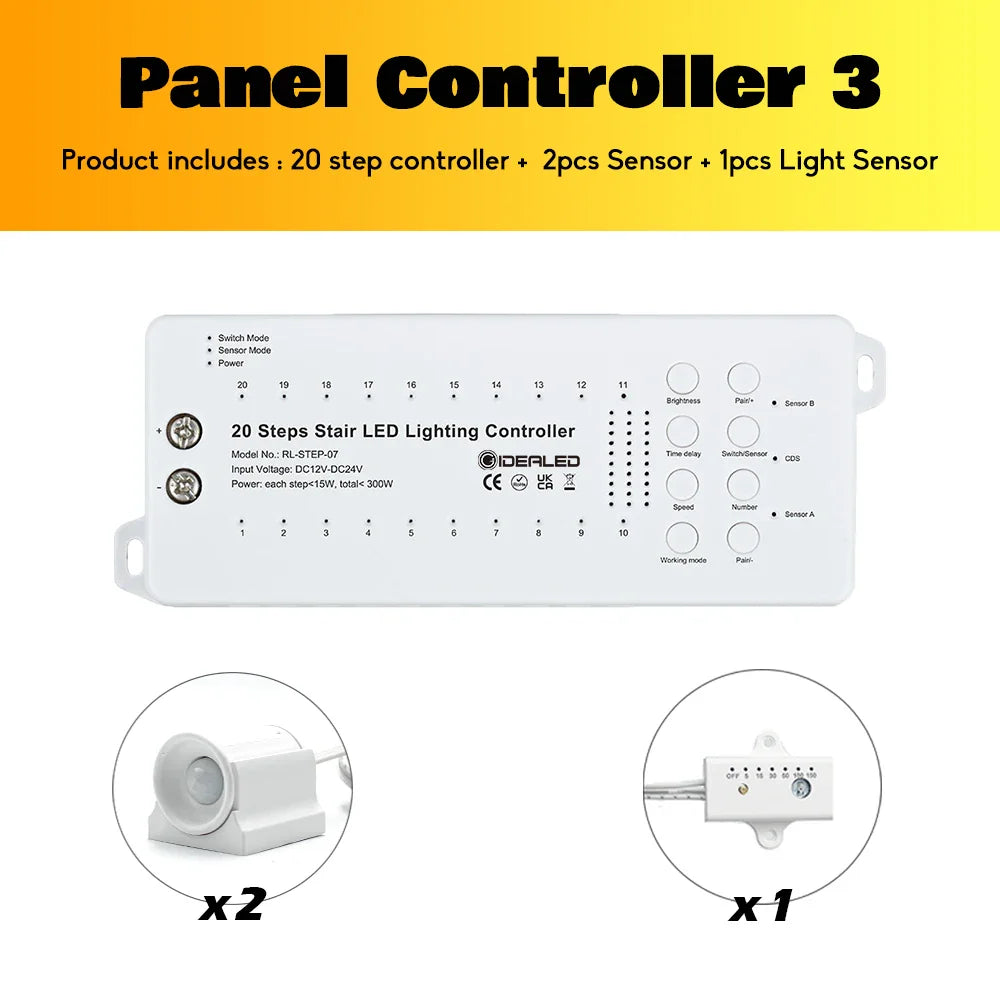 Smart Sensor Stair Light – 20-Step PIR Infrared LED Strip, Wireless & Dimmable"