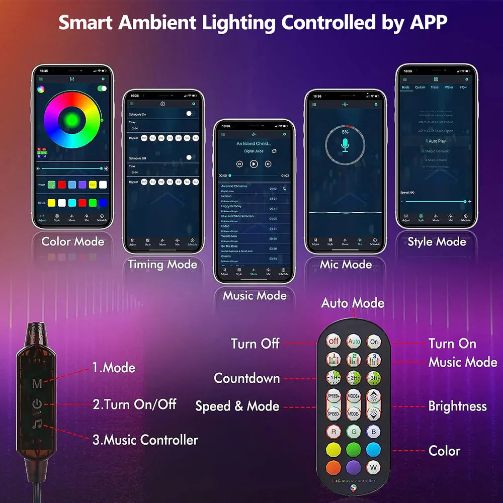 Smart LED Light Bars RGB Smart 16 Colour TV Backlights Remote Music Sync Gaming Lights Rhythm Ambient Pickup Lamp Mood Lighting
