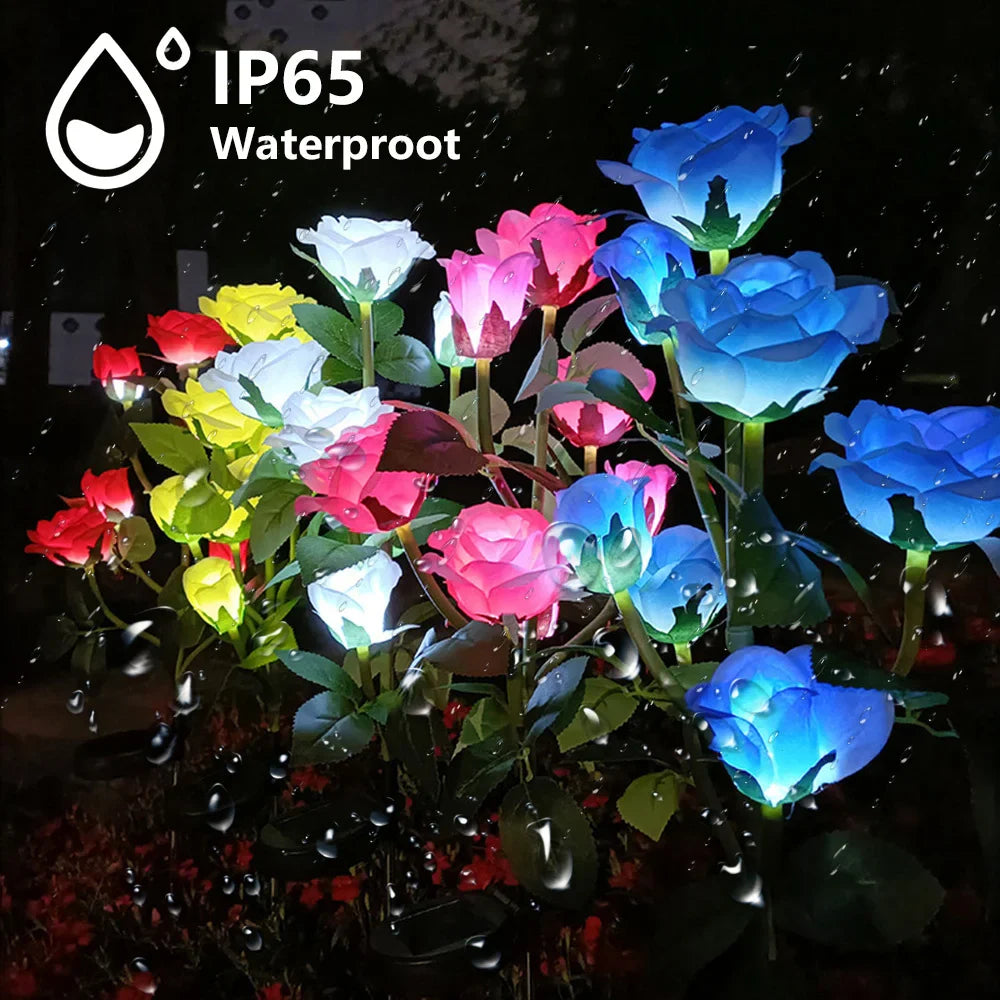 Solar Garden Lights Waterproof LED Outdoor Simulation Rose Flower Solar Light Pathway Lights for Yard Garden Backyard Decor 