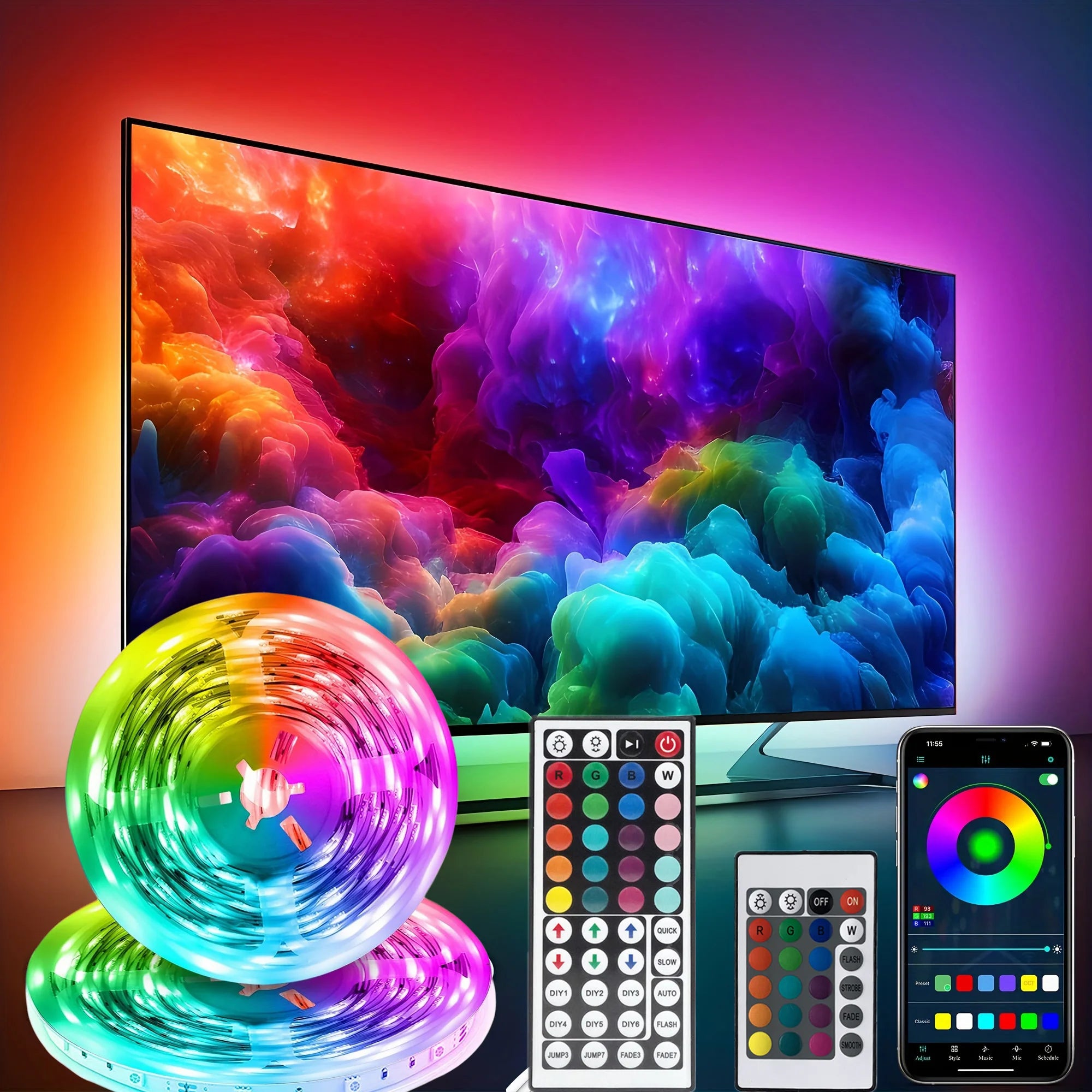 Smart LED Gaming Light Strip RGB 5050 USB 5V Music Sync 24/44key Remote APP Control Flexible Tape for Gaming Room TV Backlight