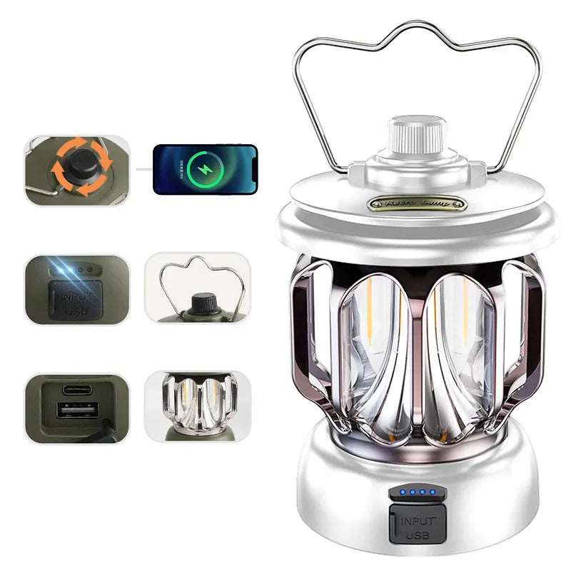 Outdoor Lantern Camping Tent Light Portable Retro Lighting Atmosphere Light LED Camping Light Adjustable Brightness