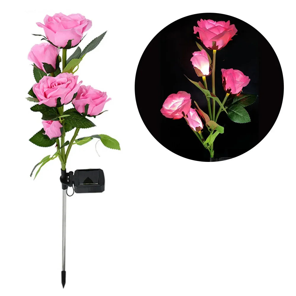 Solar Garden Lights Waterproof LED Outdoor Simulation Rose Flower Solar Light Pathway Lights for Yard Garden Backyard Decor 