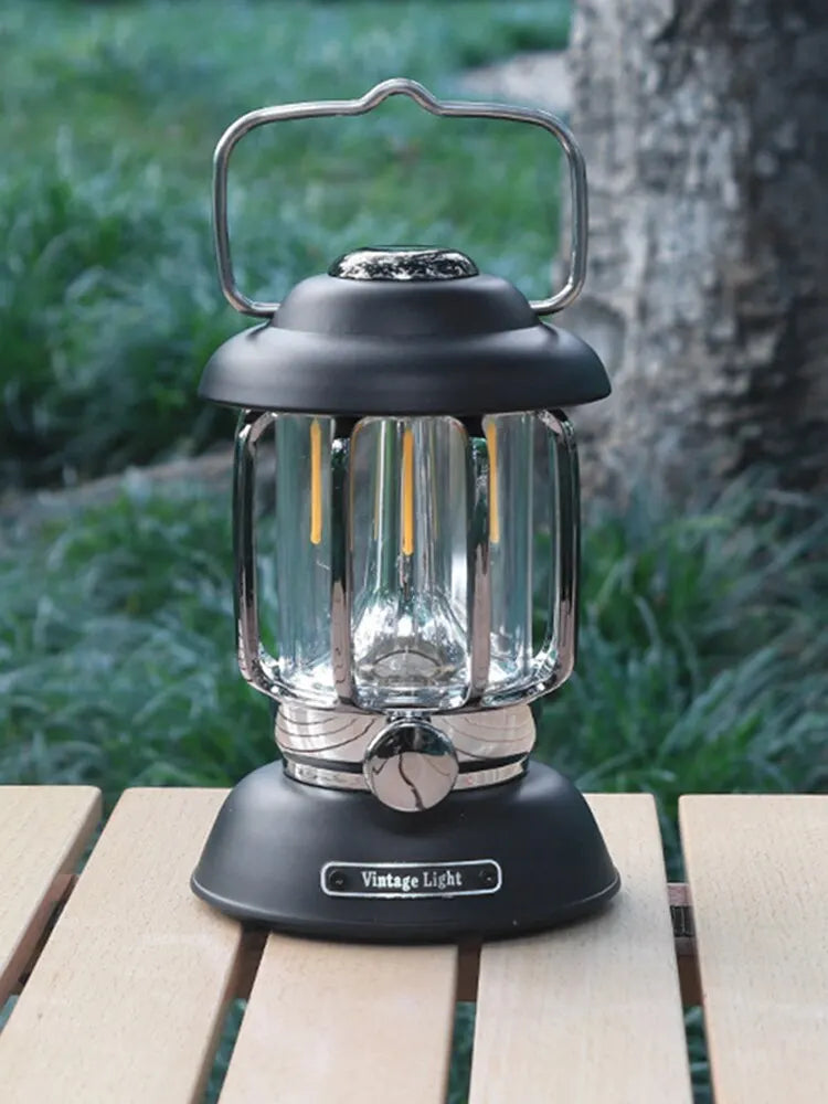 Outdoor Camping Lantern Portable USB Rechargeable Lamp Retro LED Light For Emergency Fishing Hiking Tent Nightlight Waterproof