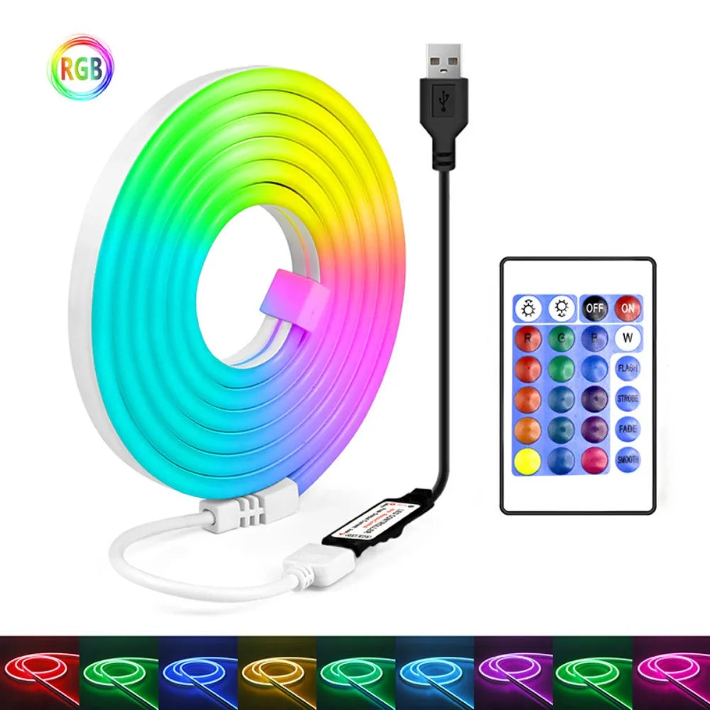 Smart Lights RGB Neon Strip 5V Power Waterproof Neon Strip Lights Remote Control App Control Flexible LED Strip Gaming Room