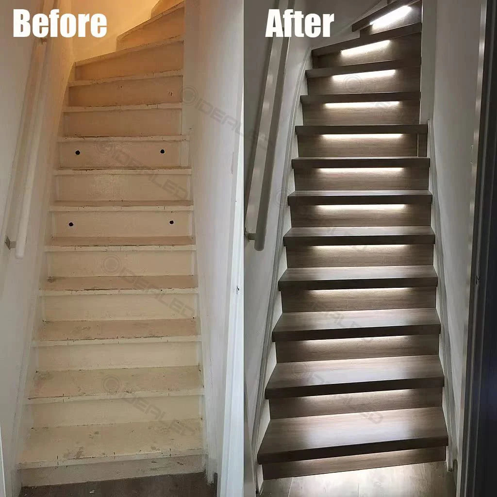 Smart Sensor Stair Light – 20-Step PIR Infrared LED Strip, Wireless & Dimmable"