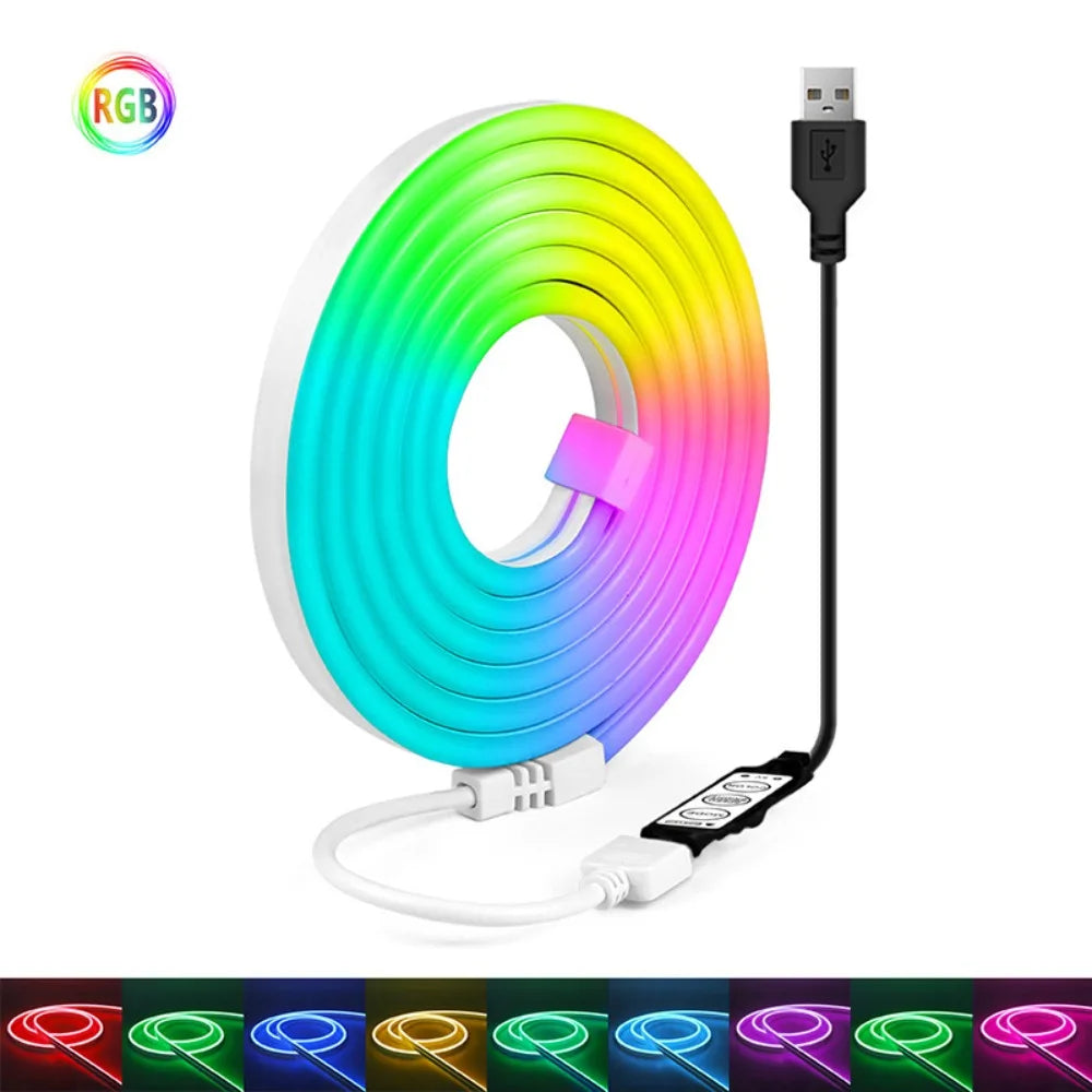 Smart Lights RGB Neon Strip 5V Power Waterproof Neon Strip Lights Remote Control App Control Flexible LED Strip Gaming Room