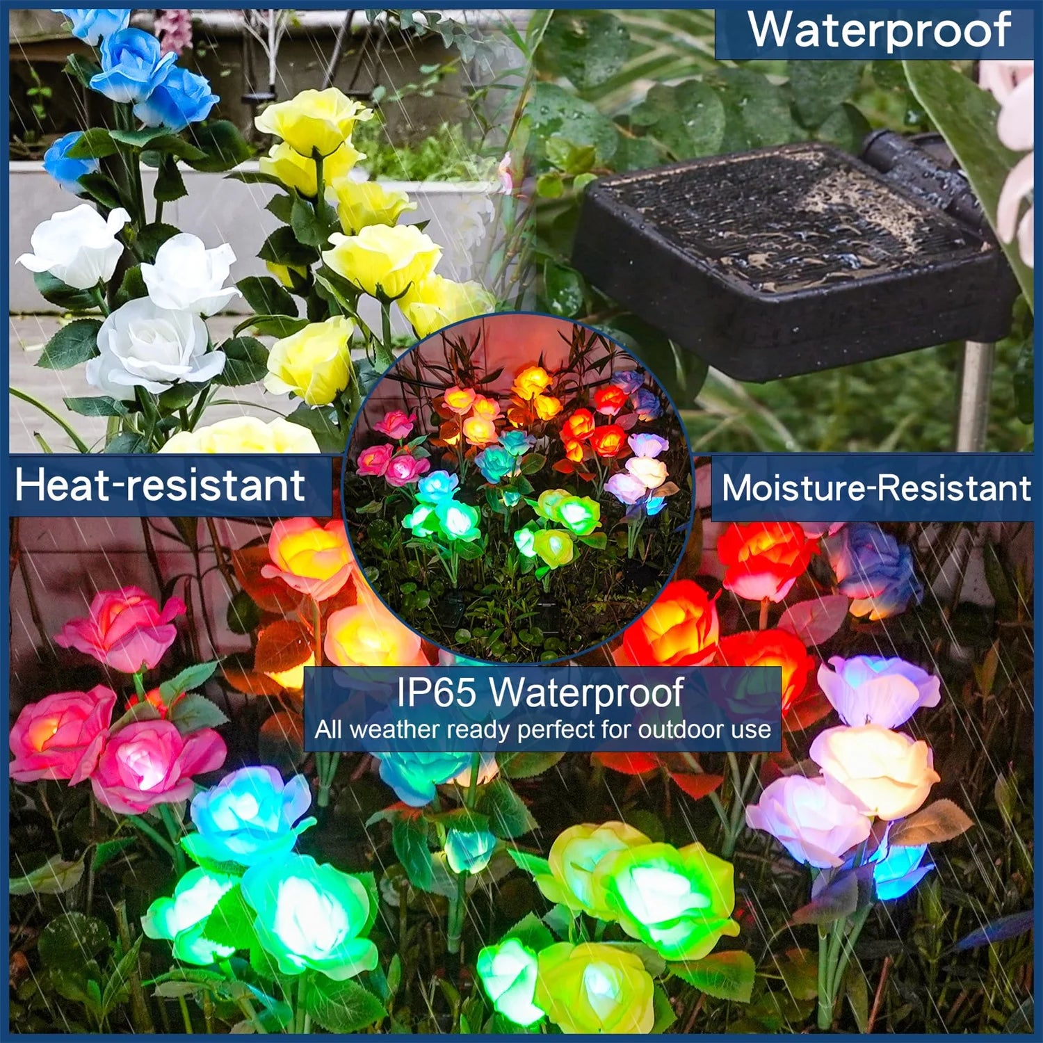 Solar Garden Lights Waterproof LED Outdoor Simulation Rose Flower Solar Light Pathway Lights for Yard Garden Backyard Decor 