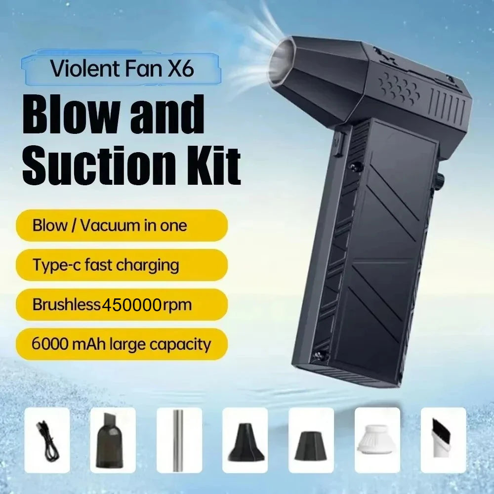 450,000RPM X6 Air Blower – Powerful Dust Vacuum Cleaner, Fast Charging, Brushless Fan for Car & Computer"