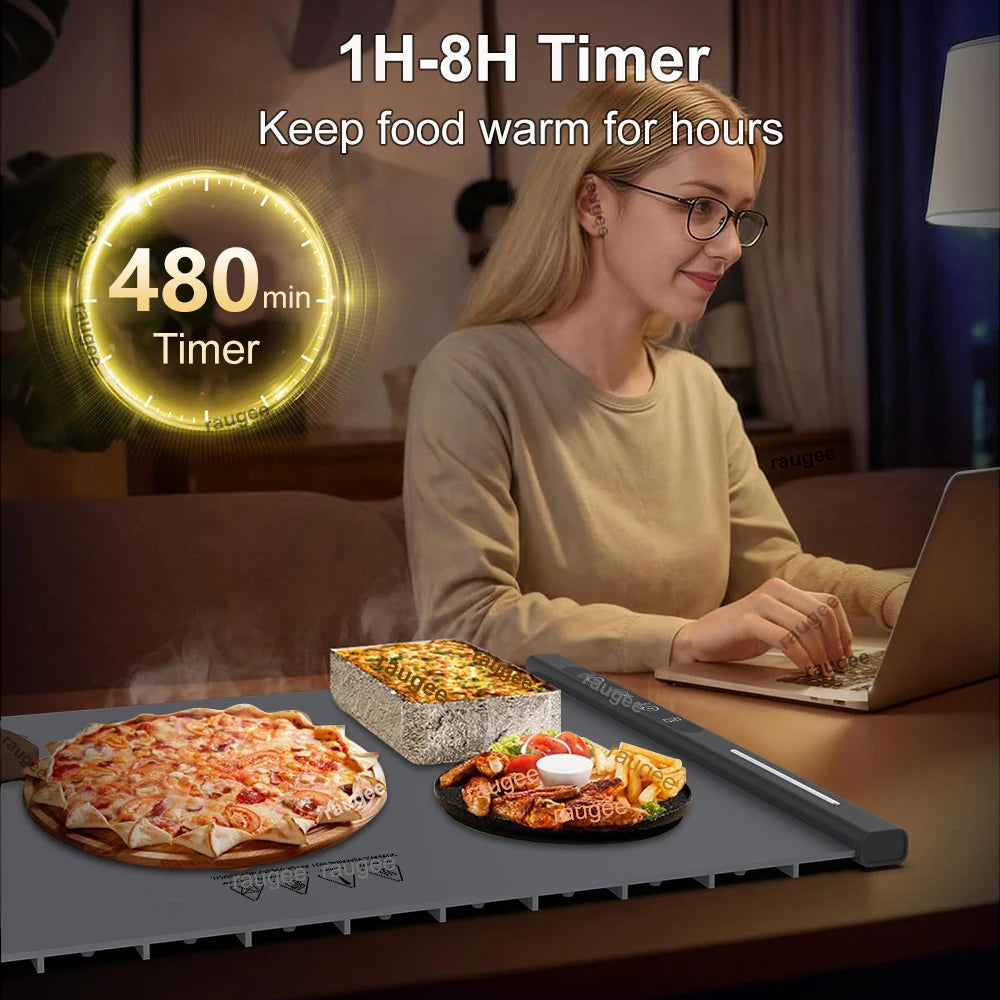 Electric Food Warmer Plate Foldable Warming Tray Plate Warmer Mat Food Fast Heating Portable Electric Warming Tray 8 Tem Setting