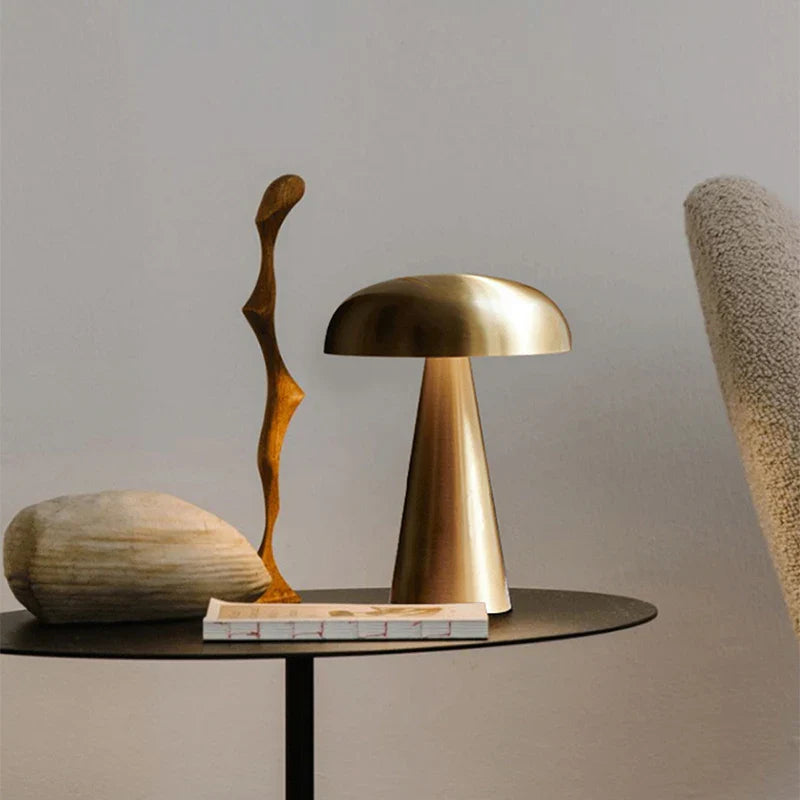 Rechargeable Table Lamp Bedroom Decoration Bar Living Room Bedside Mood Lights Touch Three Level Dimming Metal Mushroom Lamps