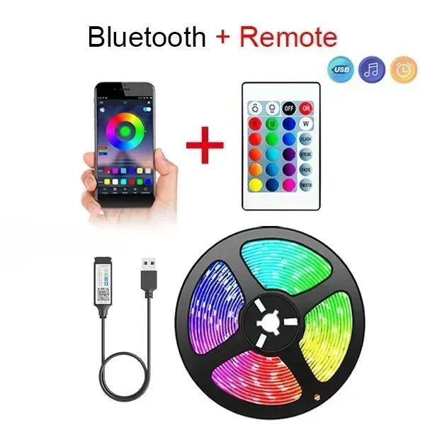 Smart LED Gaming Light Strip RGB 5050 USB 5V Music Sync 24/44key Remote APP Control Flexible Tape for Gaming Room TV Backlight