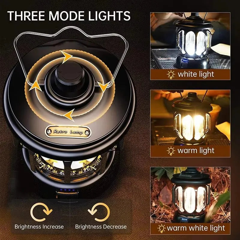 Outdoor Lantern Camping Tent Light Portable Retro Lighting Atmosphere Light LED Camping Light Adjustable Brightness