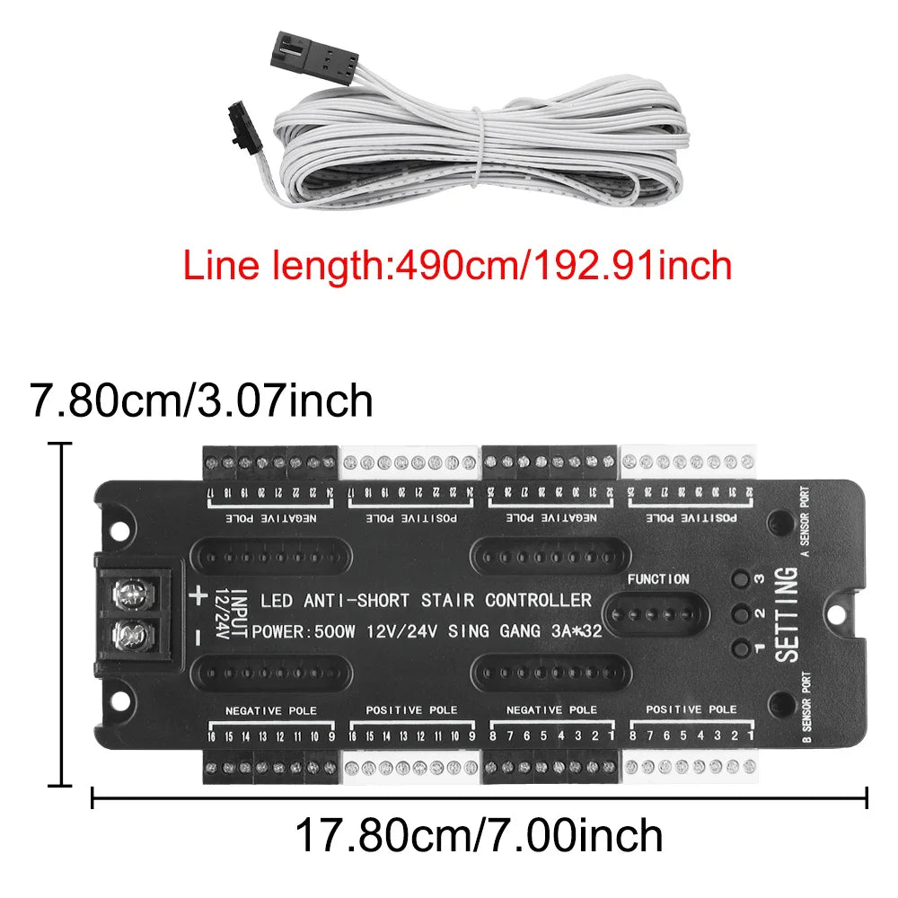 Stair Light Controller Kit 32 Channels LED Motion Sensor DC 12V 24V Adjustable Brightness For Stairs Flexible Strip