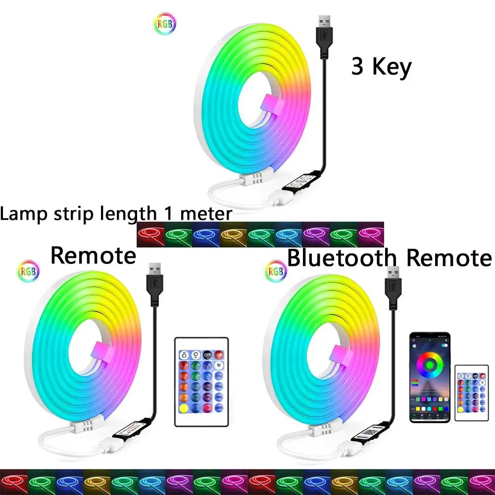 Smart Lights RGB Neon Strip 5V Power Waterproof Neon Strip Lights Remote Control App Control Flexible LED Strip Gaming Room