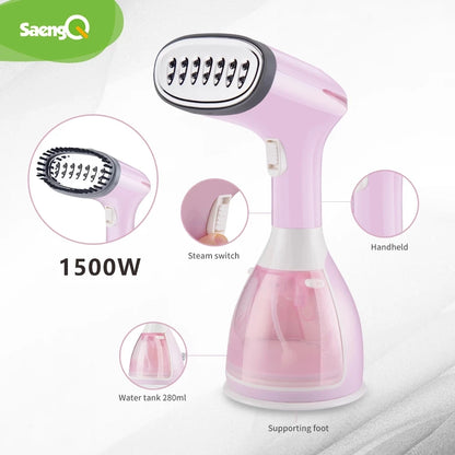 saengQ 1500W Handheld Garment Steamer – 280ml Portable Vertical Steam Iron"