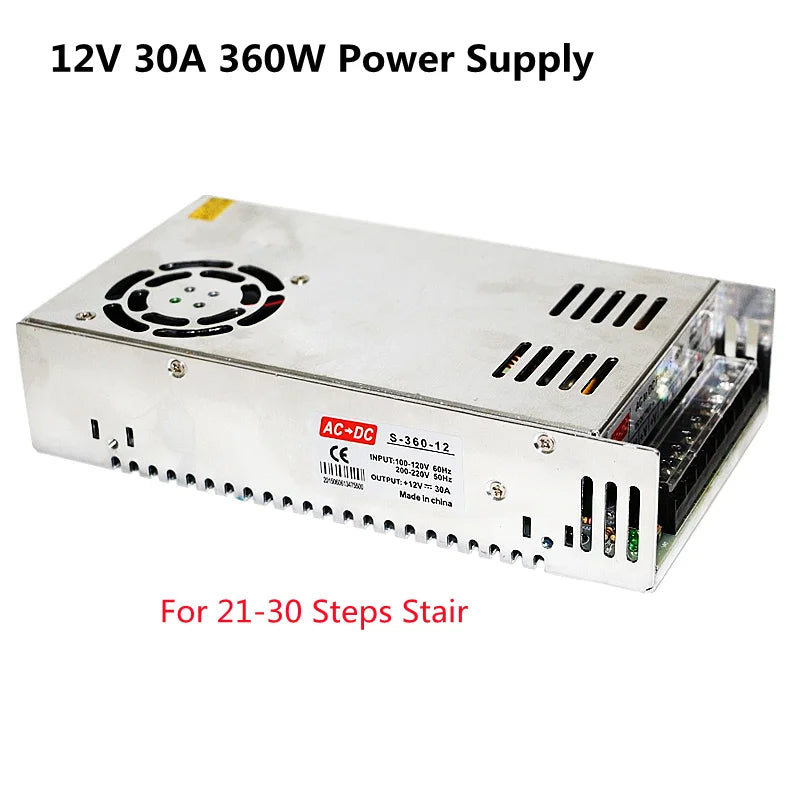 Stair PIR Motion Sensor LED Strip 12V SMD 5050 Lamp Tape + 32 Channels Staircase Step Controller + Power Supply + Connect Wire