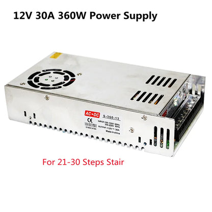 Stair PIR Motion Sensor LED Strip 12V SMD 5050 Lamp Tape + 32 Channels Staircase Step Controller + Power Supply + Connect Wire