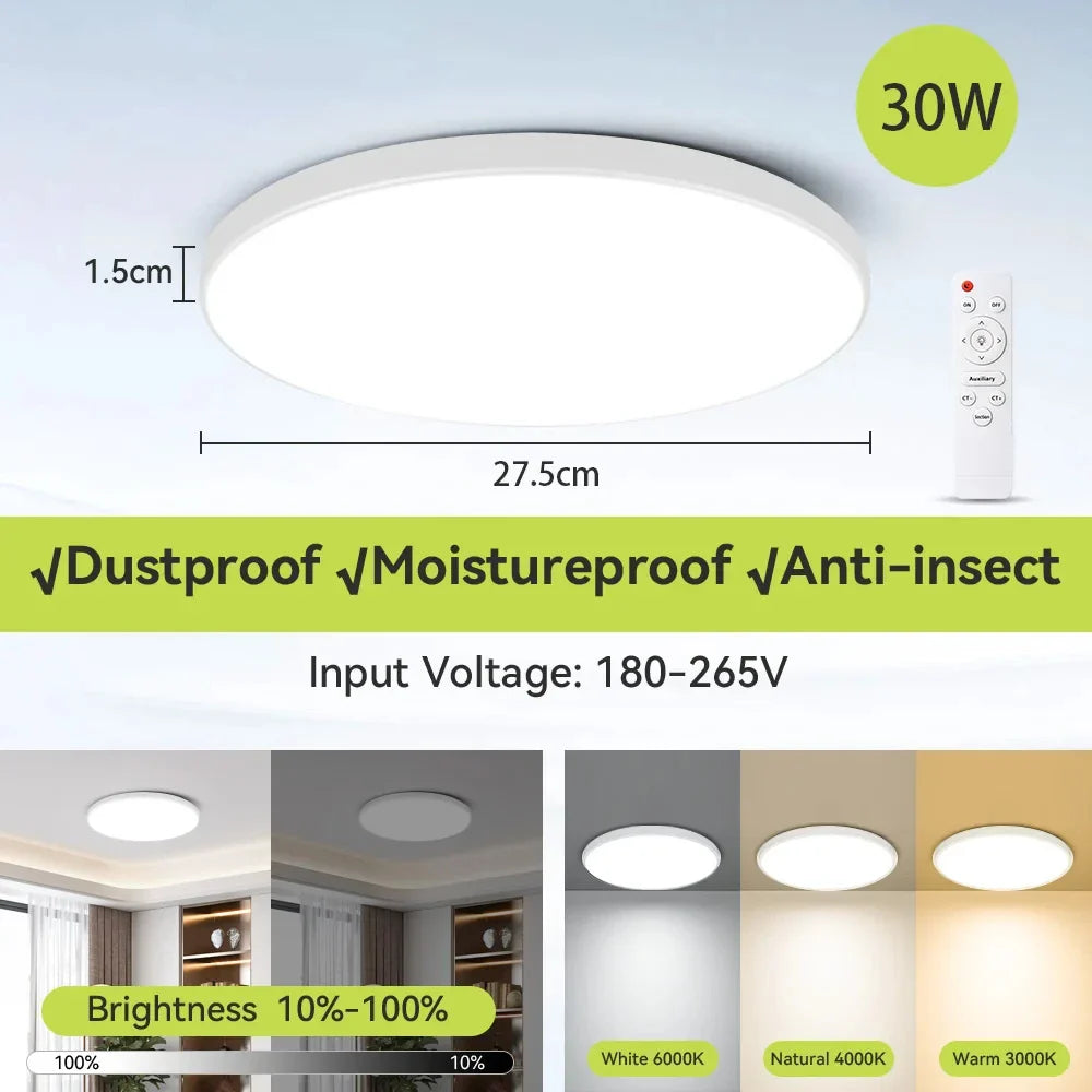 Smart Led Ceiling Light with Remote Control 3 Colors Dimmable Ceiling Lights Ultrathin Panel Lamps Bedroom Kitchen Ceiling Lamp