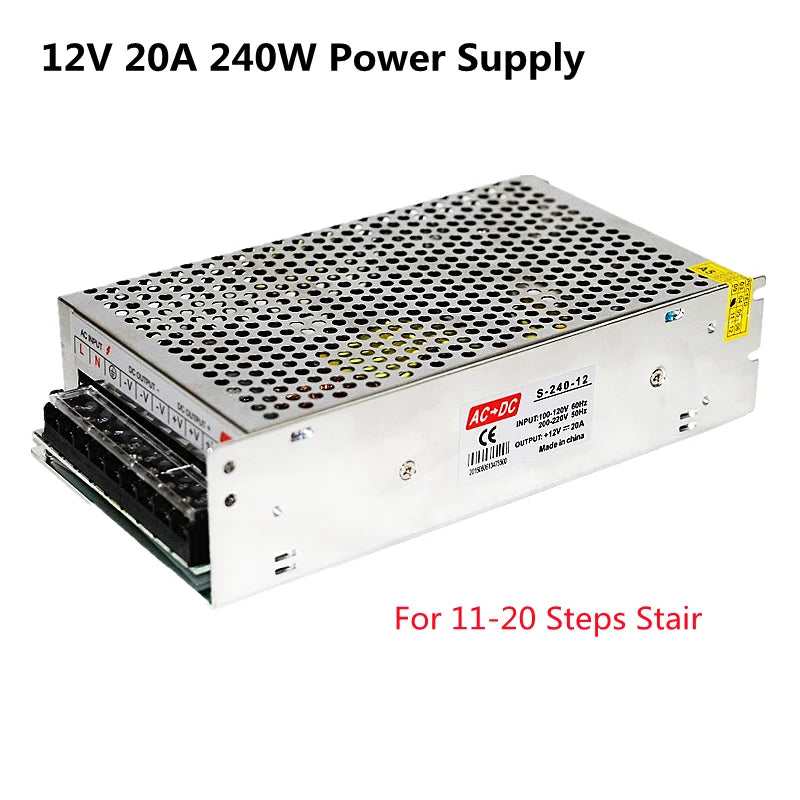 Stair PIR Motion Sensor LED Strip 12V SMD 5050 Lamp Tape + 32 Channels Staircase Step Controller + Power Supply + Connect Wire