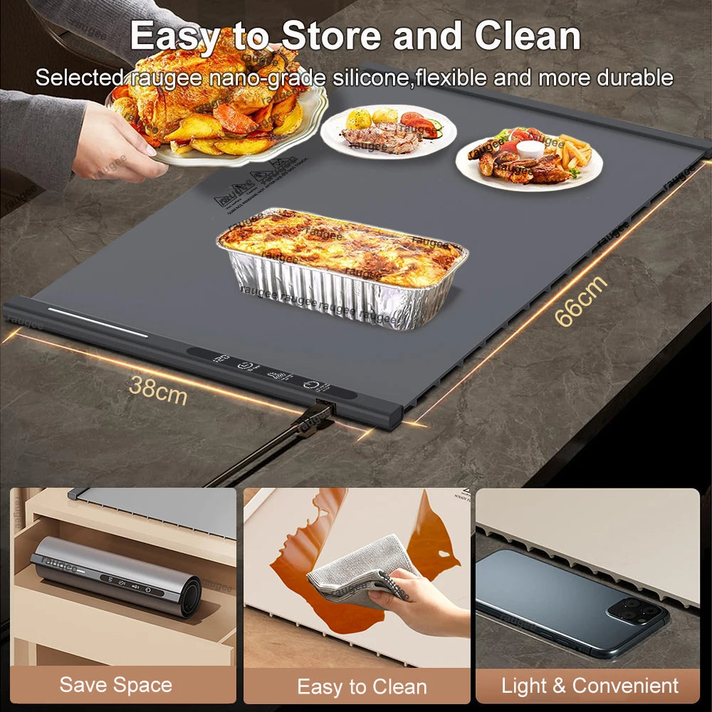 Electric Food Warmer Plate Foldable Warming Tray Plate Warmer Mat Food Fast Heating Portable Electric Warming Tray 8 Tem Setting
