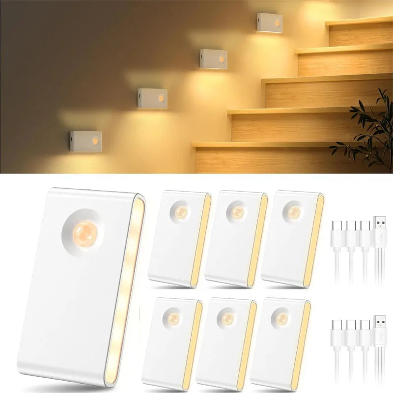 Stair Lights Motion Sensor Indoor Rechargeable Night Light Wireless Under Cabinet Lighting for Stairs Hallway Kitchen Bathroom