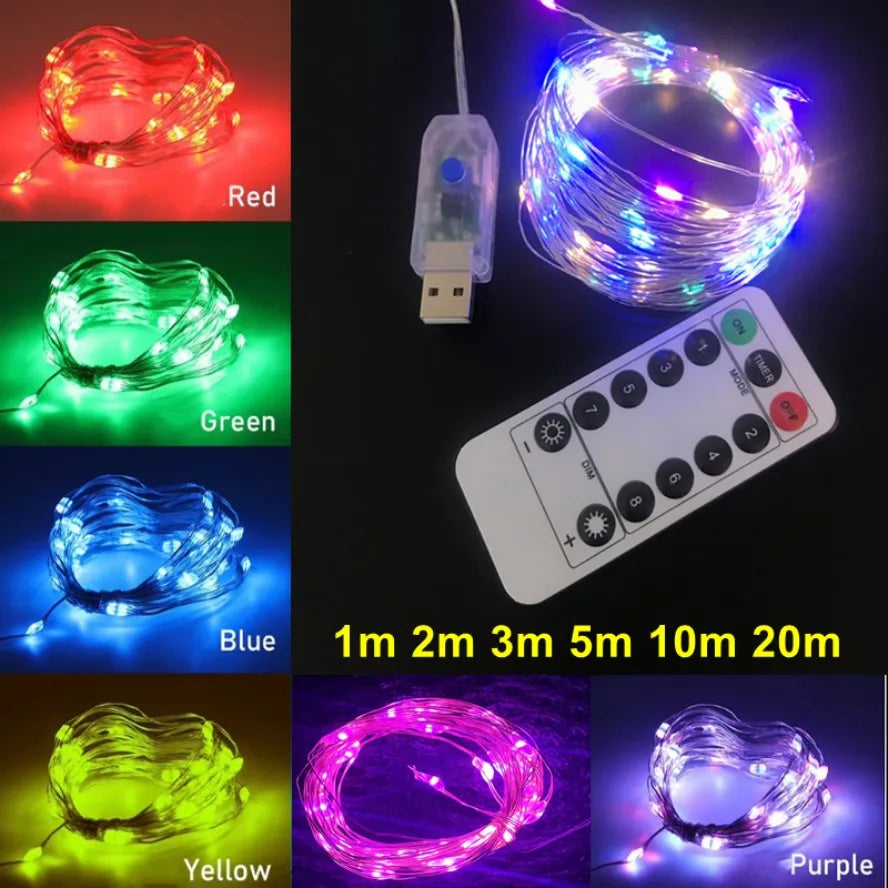 20m 10m Remote Control 8 Function LED Fairy Lights USB String Lights Christmas Garland New Year Wedding Party Garden Decoration