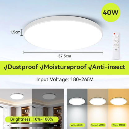 Smart Led Ceiling Light with Remote Control 3 Colors Dimmable Ceiling Lights Ultrathin Panel Lamps Bedroom Kitchen Ceiling Lamp