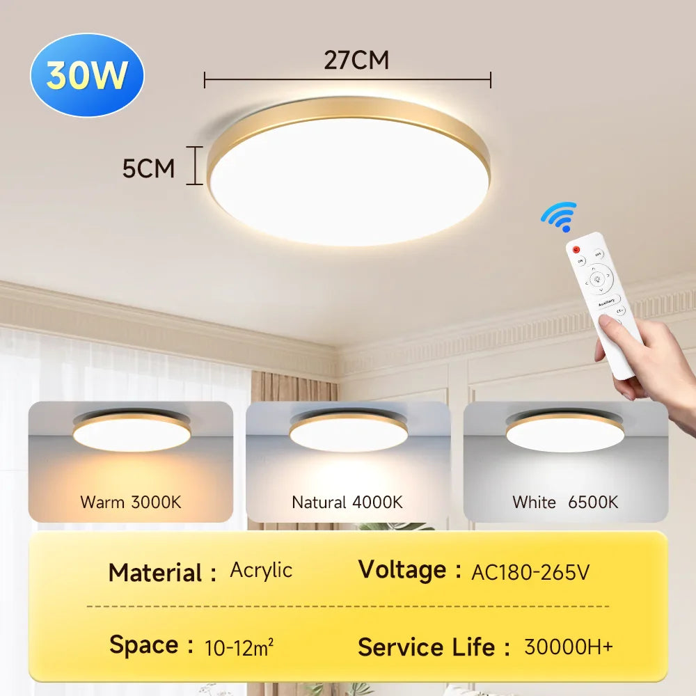 Smart Led Ceiling Light with Remote Control 3 Colors Dimmable Ceiling Lights Ultrathin Panel Lamps Bedroom Kitchen Ceiling Lamp