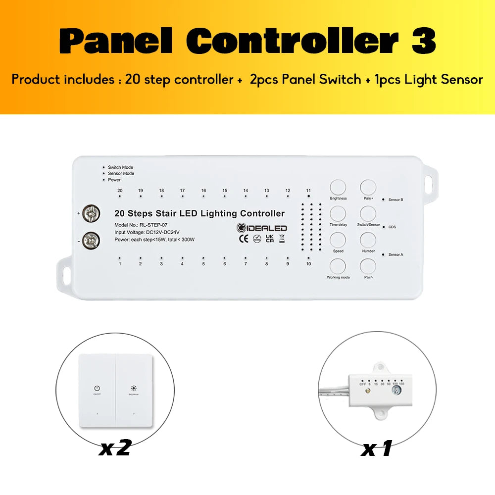 Smart Sensor Stair Light – 20-Step PIR Infrared LED Strip, Wireless &amp; Dimmable"