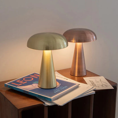 Rechargeable Table Lamp Bedroom Decoration Bar Living Room Bedside Mood Lights Touch Three Level Dimming Metal Mushroom Lamps